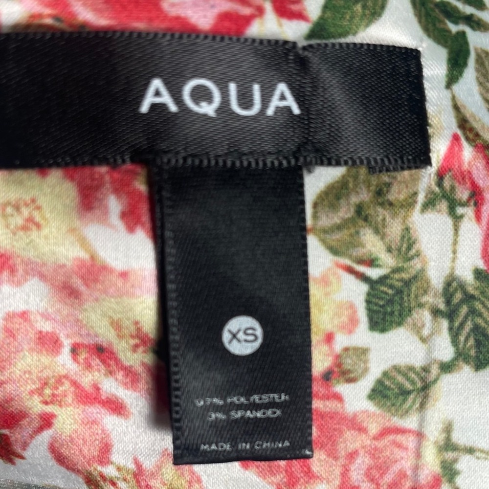 AQUA Floral Satin Slip Dress XS Pink Red Rose Print Ruched Mini Spaghetti Strap - Picture 2 of 9